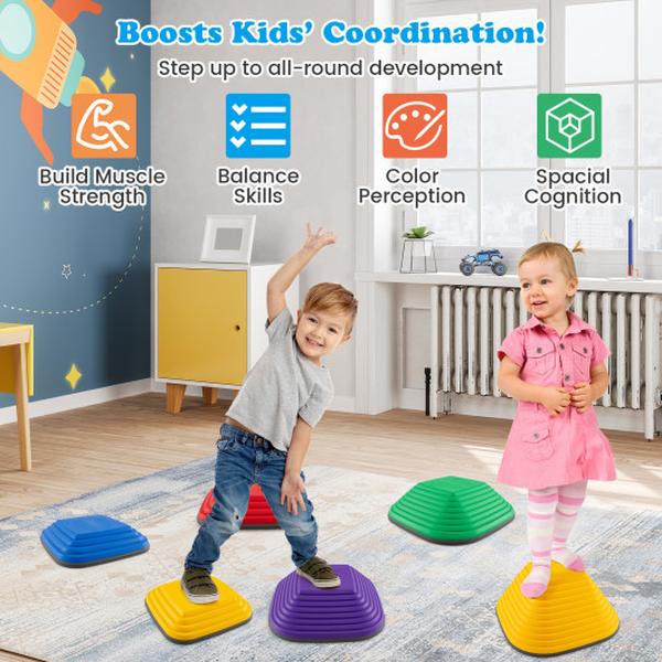 UY10127CS Kids Square Balance Blocks Indoor Outdoor Stepping Stone - Multi Color - 6 Piece