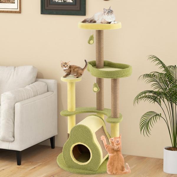 Picture of Costway PV10258GN Freestanding Multi-Level Avocado Cat Tower with Private Condo - Green