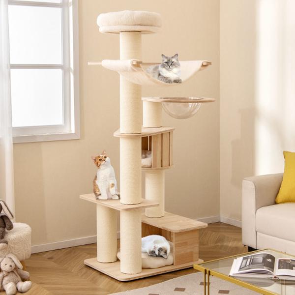 Picture of Costway PV10278 69 in. Tall Cat Tree with Cozy Top Perch & Washable Plush Cushions