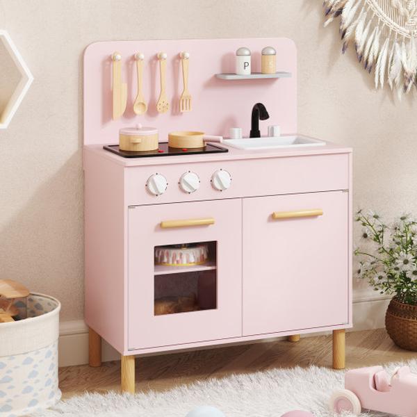 Picture of Costway TP10239PI Kids Kitchen Playset with Cooking Accessories & Storage - Pink