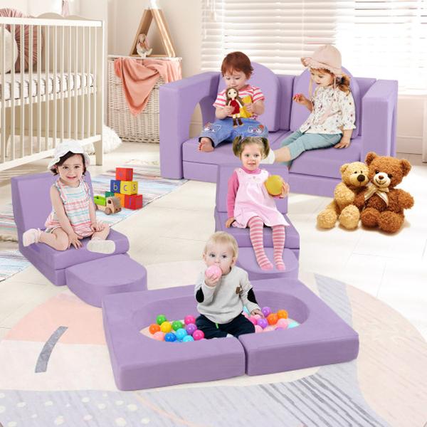 Picture of Costway TP10265ZS Modular Kids Play Couch with Comfy Suede Fabric - Purple - 8 Piece