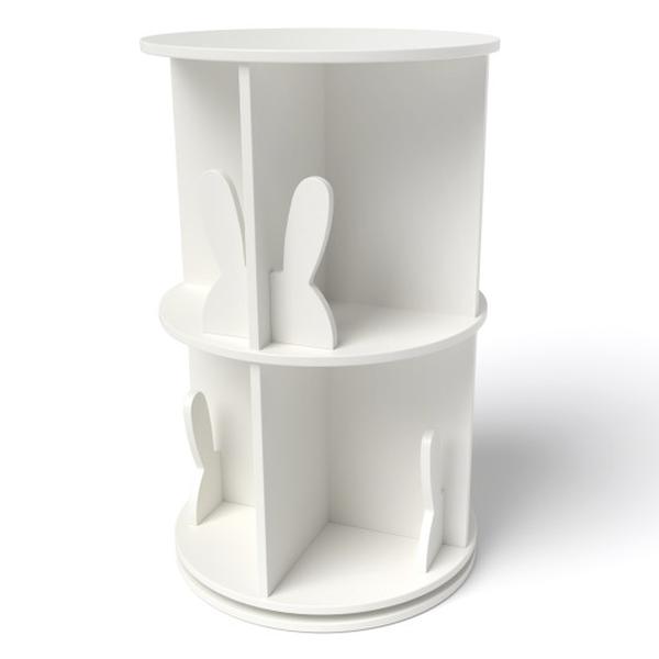 TP10362WH 2 Tier Freestanding Kids Rotating Bookshelf Storage Rack with Bunny Baffles - White