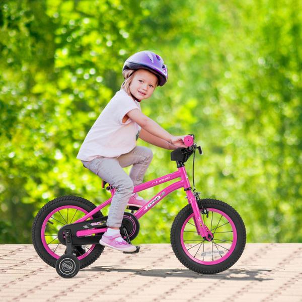 TS10165PI-14 14 in. Adjustable Kids Bike with Removable Training Wheels for 3-5 Years Old - Pink