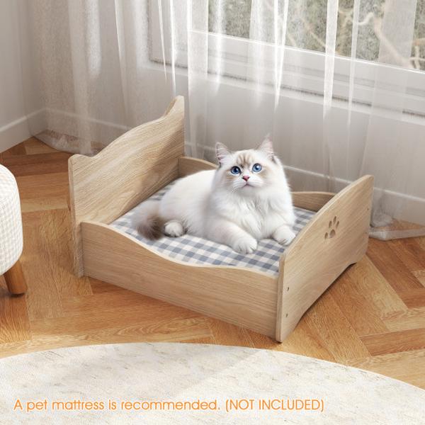 PS7851WN Elevated Pet Bed Frame with Rails & Cute Headboards - Walnut