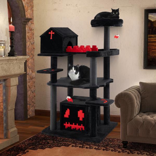 Picture of Costway PV10157BK 49 in. Tall 6-Tier Activity Center Gothic Cat Tree Tower with Coffin Bed - Black