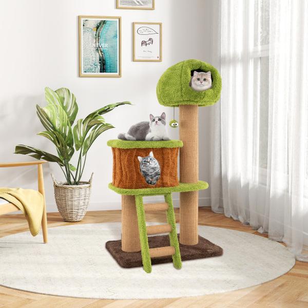 Picture of Costway PV10214GN Cute Cat Tree with Mushroom-Shaped Nest Condo & Climbing Ladder for Indoor - Green