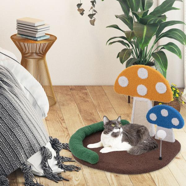 Picture of Costway PV10235CL Mushroom Cat Claw Scratcher Bed with Wide Bed & Sisal Scratch Panel - Multi Color
