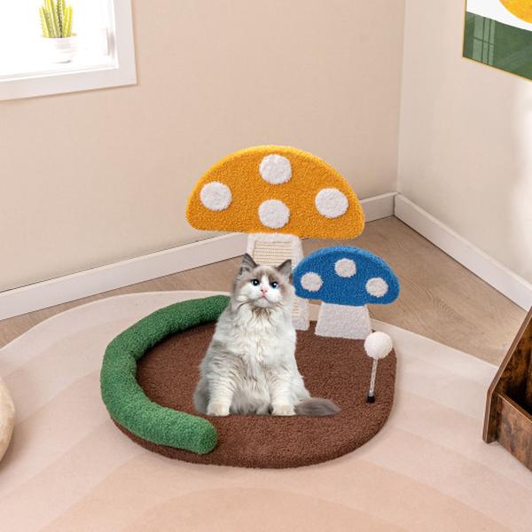 Picture of Costway PV10235CL Mushroom Cat Claw Scratcher Bed with Wide Bed & Sisal Scratch Panel - Multi Color