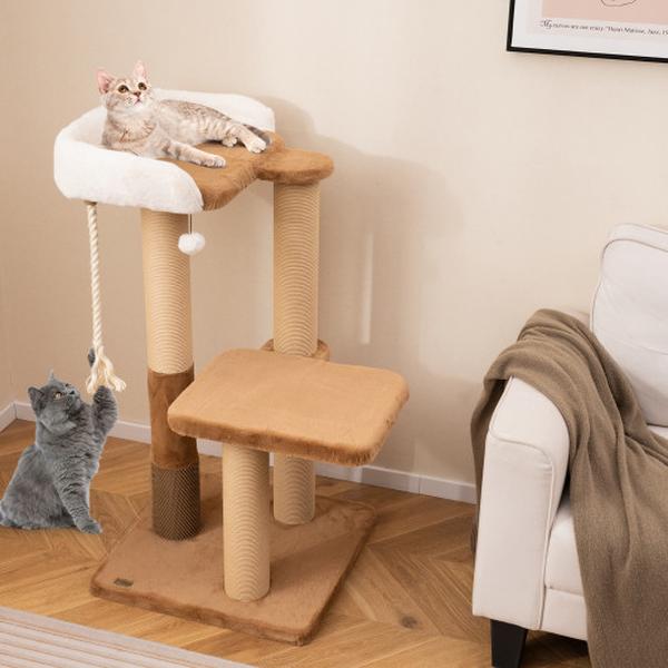 Picture of Costway PV10266CF 44 in. Modern Cat Tree with Plush Padded Perch & Dangling Ball for Indoor Cats - Coffee
