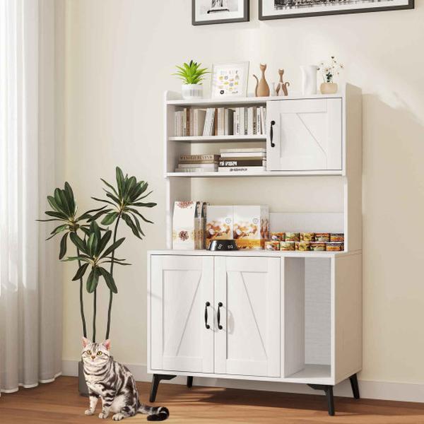 Picture of Costway PV10289WH Large Cat Litter Box Enclosure with Display Storage Shelves - White