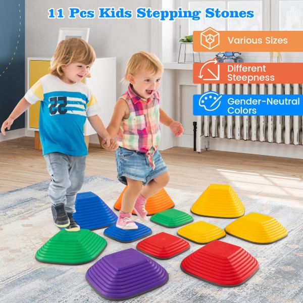 UY10128CS Kids Square Stackable Indoor Outdoor Stepping Stone - Multi Color - 11 Piece