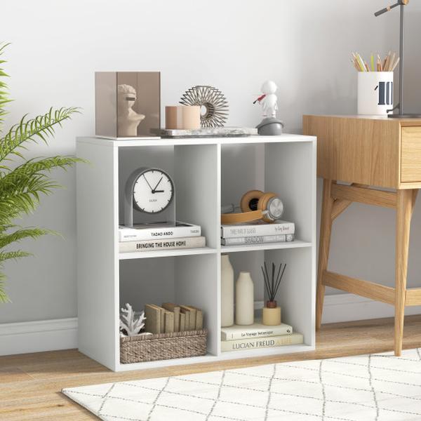 CB10750WH 4 Cube Bookshelf with Back Guardrail for Living Room Bedroom - White