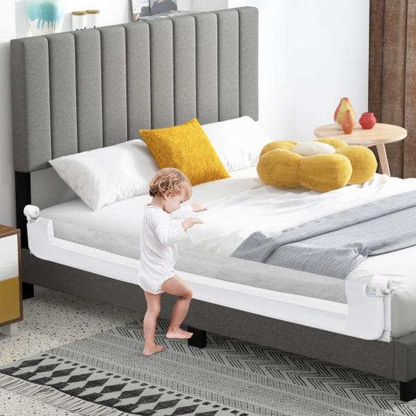BS10050WH 71 in. Foldable Swing Down Baby Bed Guard Rail with Adjustable Safety Strap - White