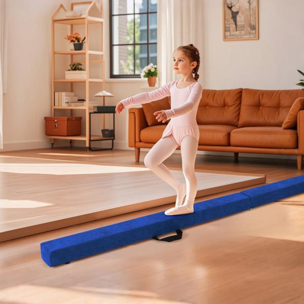 FH10129BL Folding Balance Beam with Solid Wood Base & Anti-slip Bottom - Blue