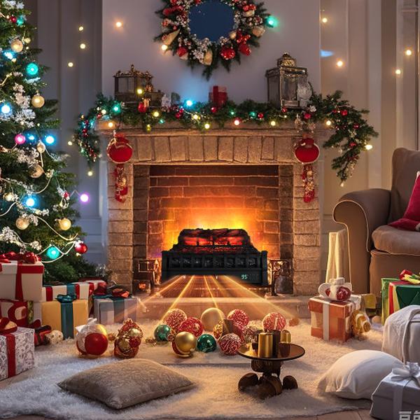 Picture of Costway FP10861US-BK 23 in. Infrared Quartz Electric Fireplace Pi ood Log Heater with Adjustable Flame - Black