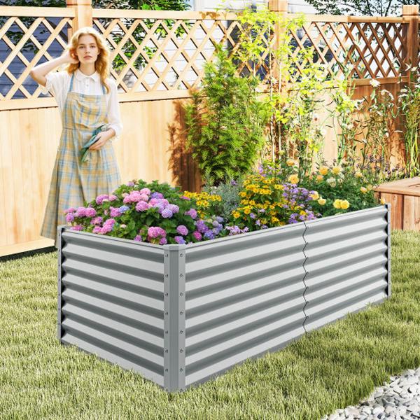 GT4288GR 6 x 3 x 2 ft. Metal Rectangular Raised Garden Bed with Open Bottom Design - Gray