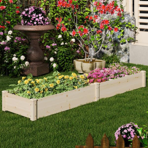 GT4327NA Wooden Raised Open-Ended Base Garden Bed with 2 Planter Boxes Divider - Natural