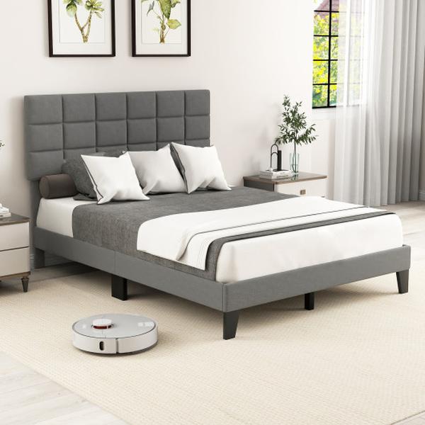 Picture of Costway HU10975GR-Q Queen Size Modern Linen Bed Frame with Adjustable Headboard - Gray
