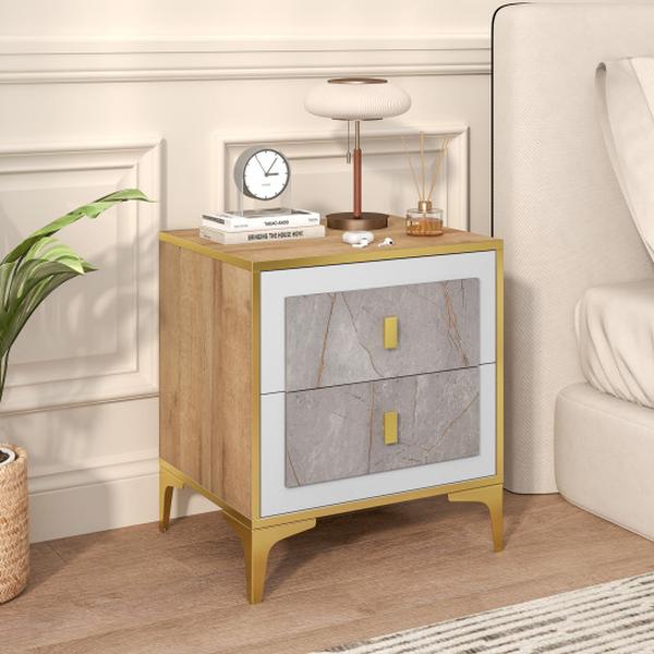 HU11016 Nightstand with 2 Pull-Out Drawers for Living Room Bedroom