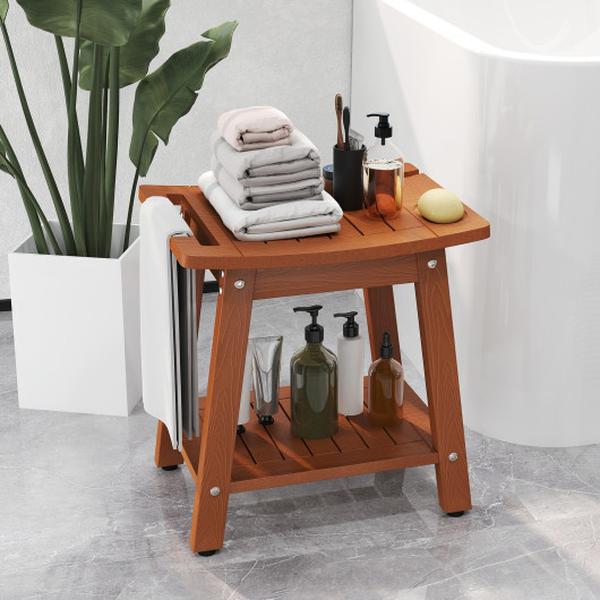 Picture of Costway BA8257CF HIPS Shower Bench Seat with Handle Head - Brown
