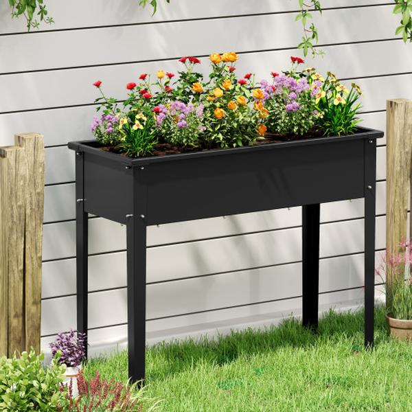 GT4398 Black Raised Garden Bed Elevated Metal Planter Box with Legs Drainage Holes - Medium