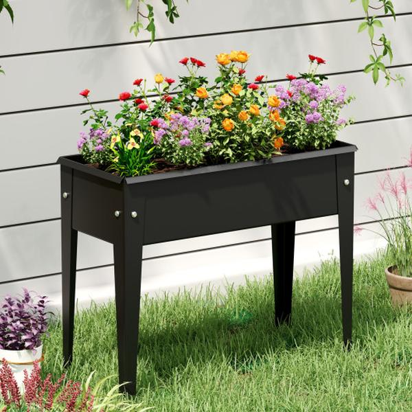 GT4399 Black Raised Garden Bed Elevated Metal Planter Box with Legs Drainage Holes - Small