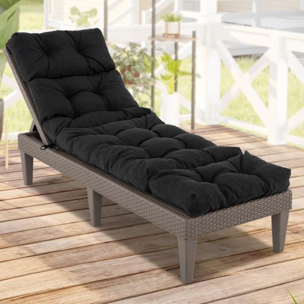 Picture of Costway HW67233DK Outdoor Lounge Chaise Cushion with String Ties for Garden Poolside - Black