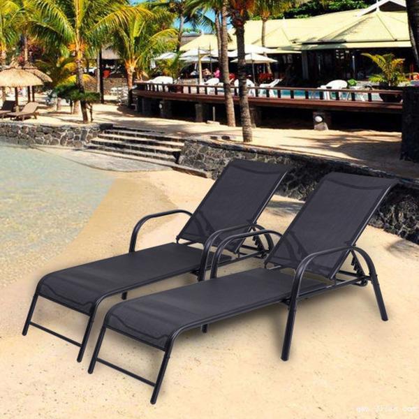 HW66028BK Patio Adjustable Recliner Lounge Chairs - Set of 2