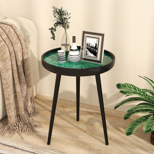 JV11704-M 16 in. Mid-Century Modern Coffee End Table with Sea Shell Decoration - Green