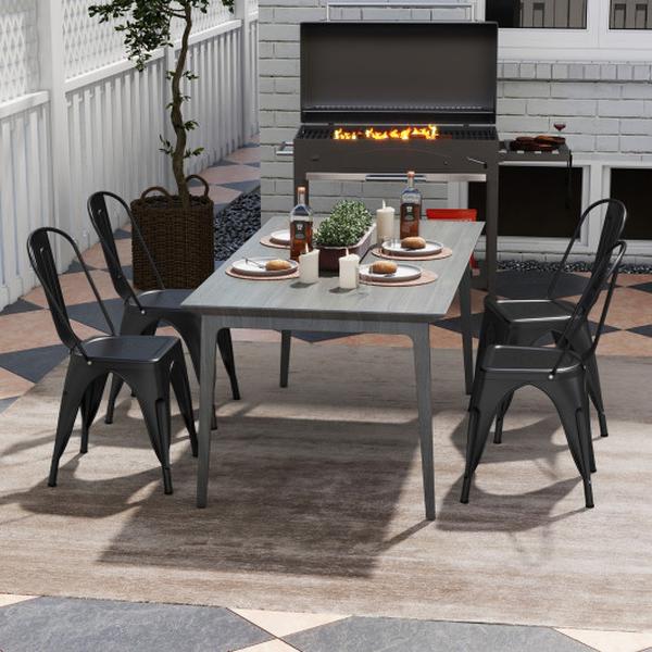 JV11719DK-4 Metal Dining Chairs with Removable Backrest for Restaurant Living Room - Black - Set of 4