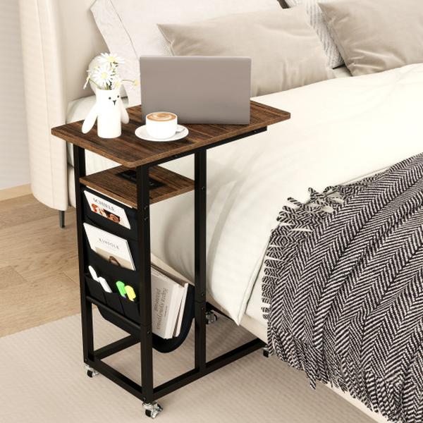 JV11948US-CF C-Shaped End Table with Charging Station & Retractable Tabletop - Coffee