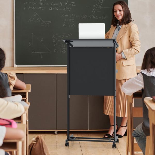 JV11967BK 3-Position Height Adjustable Lectern Table with Tilted Tabletop - Black