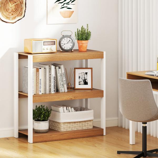 Picture of Costway JV12165NA 3 Tier Bookshelf Wooden Bookcase with Dual Anti-Tipping Kits - Natural