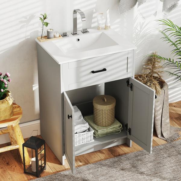 JV12224GR Bathroom Vanity Unit with Basin & 2 Doors - Gray