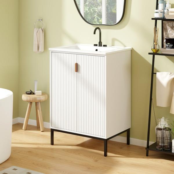 JV12225WH 24 in. Bathroom Vanity with Sink Combo & Adjustable Shelf - White
