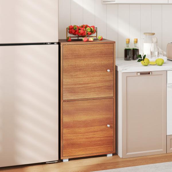 Picture of Costway JV12469WN 2-Tier Modern Style Nightstand with Drawer & Open Shelf - Walnut