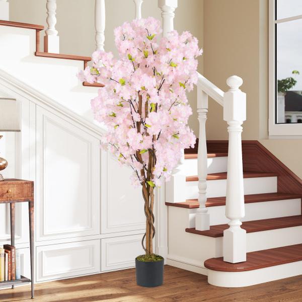 HZ10314PI-1 5 ft. Tall Artificial Cherry Blossom Tree with Pink Flowers