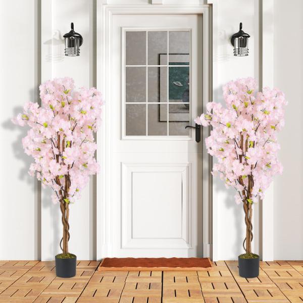 HZ10314PI-2 5 ft. Tall Artificial Cherry Blossom Tree with Pink Flowers - Pack of 2
