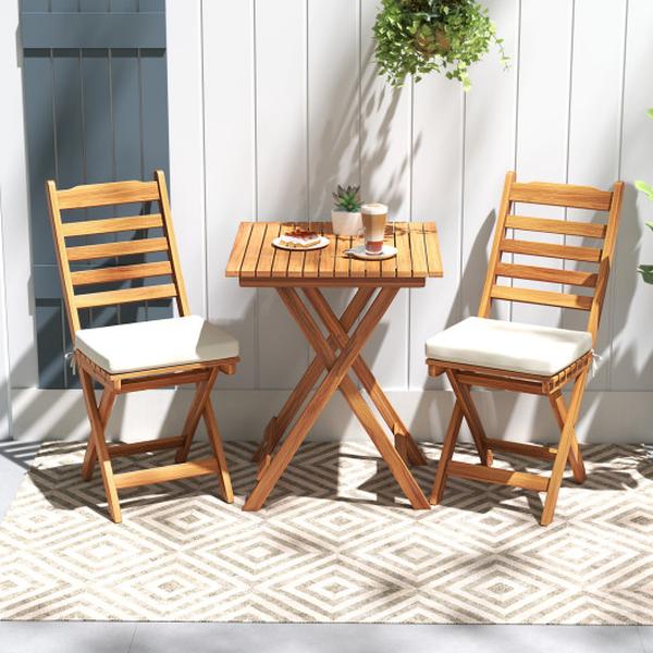 HW73120WH Folding Chair Table Set with Soft Seat Cushions & Table - White