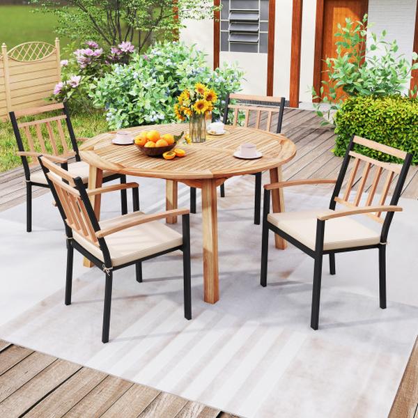 HW73097 53 in. Outdoor Acacia Wood Dining Table for 4-6 People