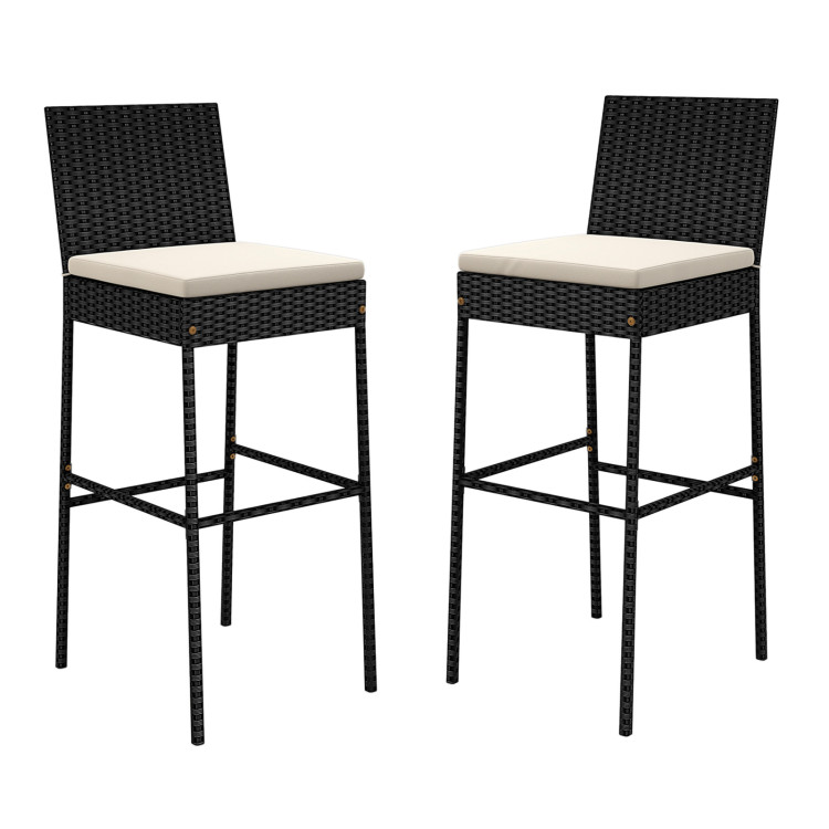 HW73314-2 Patio Wicker Barstools with Footrest & Backrest for Backyard - Set of 2