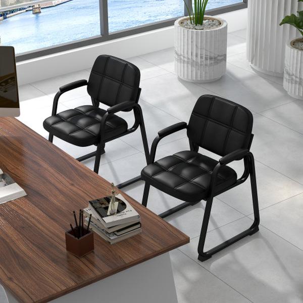 CB10577DK-4 Upholstered Waiting Room Chair with Armrest & Ergonomic Backrest - Black - Set of 4