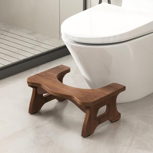 Picture of Costway JV12522 7 in. Teak Wood Toilet Stool with Non-Slip Foot Pads for Bathroom