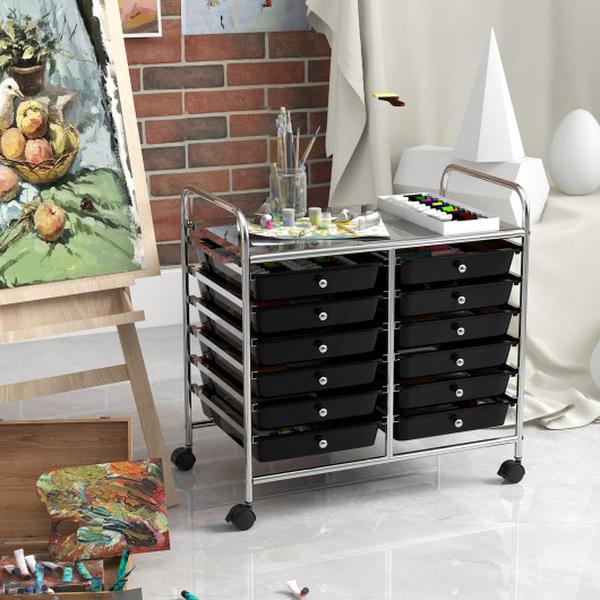 JV12580BK 12 Drawers Rolling Storage Cart for Home & Office - Black