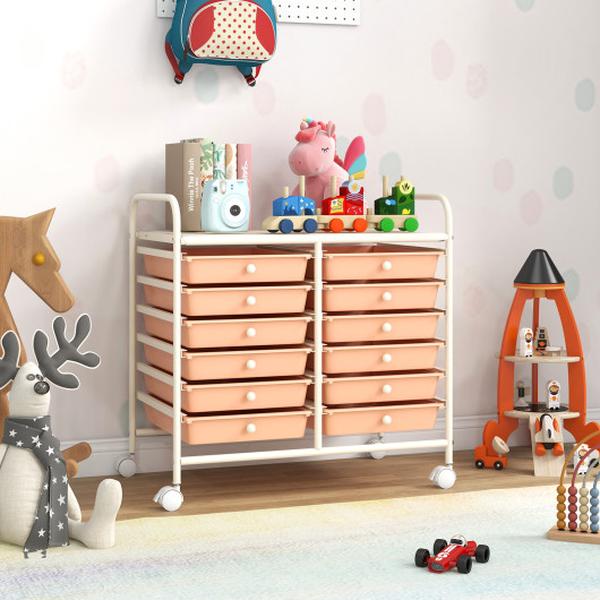JV12580PF 12 Drawers Rolling Storage Cart for Home & Office - Peach