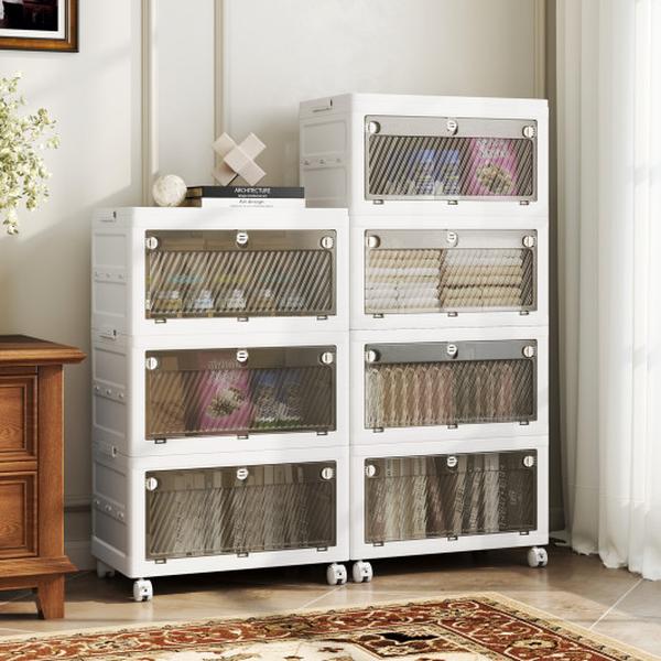 Picture of Costway JZ10327WH 33 gal Stackable Plastic Storage Bins with Lid for Bedroom Living Room - White - Pack of 3