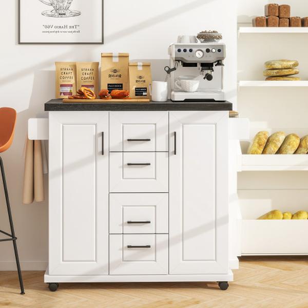 Picture of Costway KC57783WH Rolling Kitchen Island Cart on Wheels with Storage Cabinets - White