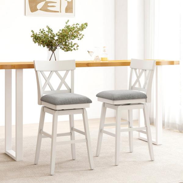JV12349GR-30 30 in. Bar Stool with Contoured Backrest & Swivel Padded Seat - Gray