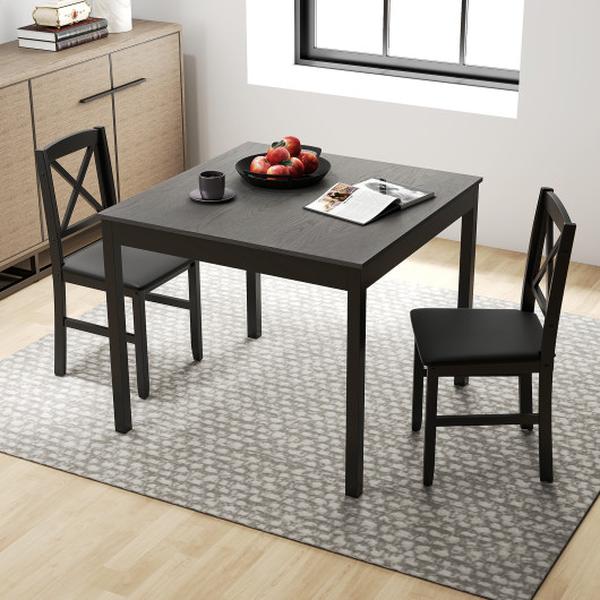 JV12412GR Dining Set with Wooden Square Kitchen Table for 2 People - Gray - 3 Piece