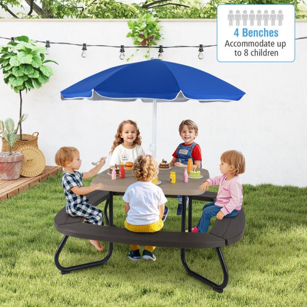 NP11819CF Toddler Outdoor Activity Table with Adjustable & Collapsible Umbrella - Brown